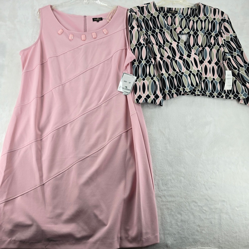 Phase Seven Dress Set Womens 18 Sheath Sleeveless Pink Geometric Jacket 2pc NWT